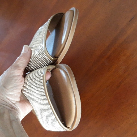 Nordstrom Rack Gold Slides Rhinestones Single Band Sandals sz 10M - Picture 6 of 11